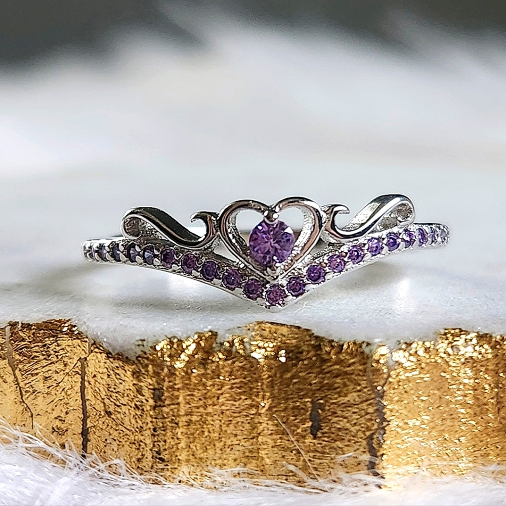 NWT Ryze Purple Galaxy Cubic Zirconia .925 Sterling Silver Heart Ring - Size 9.5